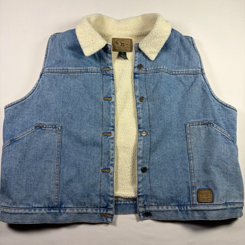 Lauren Ralph Lauren Denim Vest Sherpa Lined Trucker Western Cozy Jacket Women 2X